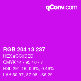 カラーコード: RGB 204 13 237 | qconv.com