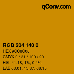 Color code: RGB 204 140 0 | qconv.com