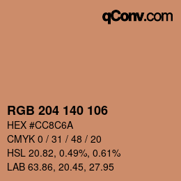 カラーコード: RGB 204 140 106 | qconv.com