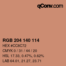 カラーコード: RGB 204 140 114 | qconv.com
