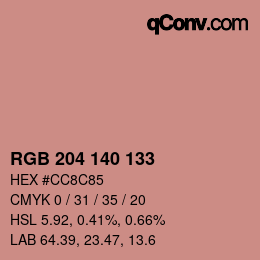 颜色代码: RGB 204 140 133 | qconv.com