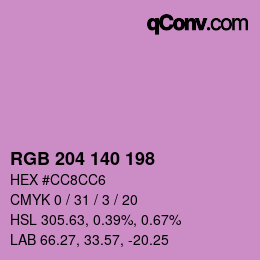 Color code: RGB 204 140 198 | qconv.com