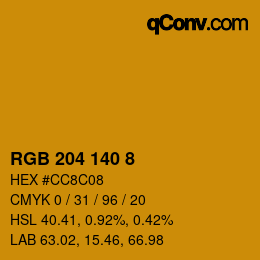 カラーコード: RGB 204 140 8 | qconv.com