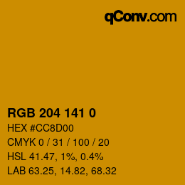 カラーコード: RGB 204 141 0 | qconv.com