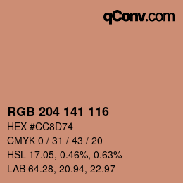 Color code: RGB 204 141 116 | qconv.com