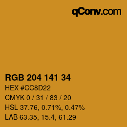Color code: RGB 204 141 34 | qconv.com