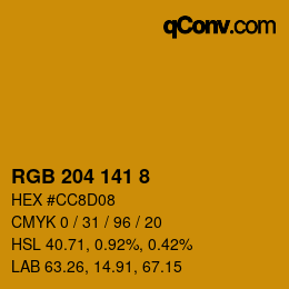 カラーコード: RGB 204 141 8 | qconv.com