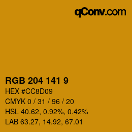 カラーコード: RGB 204 141 9 | qconv.com
