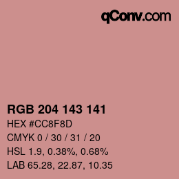 Color code: RGB 204 143 141 | qconv.com