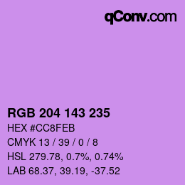 カラーコード: RGB 204 143 235 | qconv.com