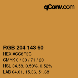 カラーコード: RGB 204 143 60 | qconv.com