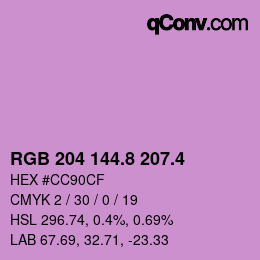 カラーコード: RGB 204 144.8 207.4 | qconv.com