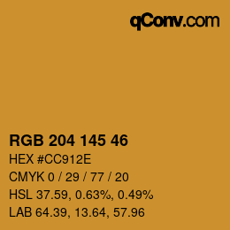 Color code: RGB 204 145 46 | qconv.com