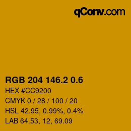カラーコード: RGB 204 146.2 0.6 | qconv.com