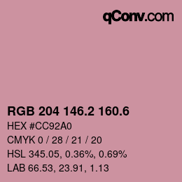 カラーコード: RGB 204 146.2 160.6 | qconv.com