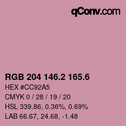 カラーコード: RGB 204 146.2 165.6 | qconv.com