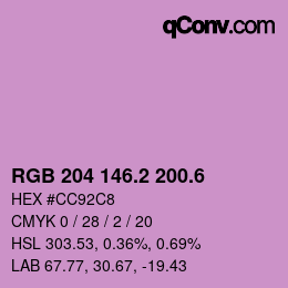 カラーコード: RGB 204 146.2 200.6 | qconv.com