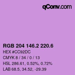 カラーコード: RGB 204 146.2 220.6 | qconv.com