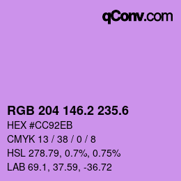カラーコード: RGB 204 146.2 235.6 | qconv.com