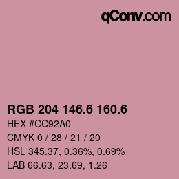 カラーコード: RGB 204 146.6 160.6 | qconv.com