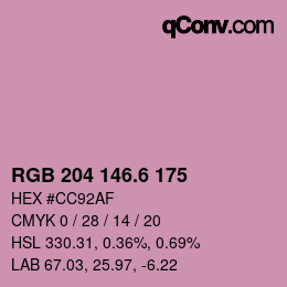 カラーコード: RGB 204 146.6 175 | qconv.com