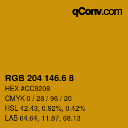 カラーコード: RGB 204 146.6 8 | qconv.com