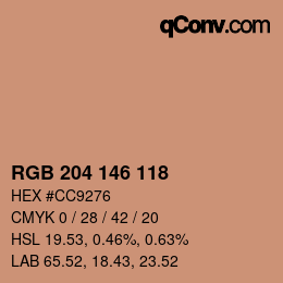 カラーコード: RGB 204 146 118 | qconv.com