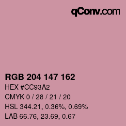 カラーコード: RGB 204 147 162 | qconv.com