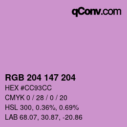 Color code: RGB 204 147 204 | qconv.com