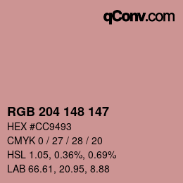 颜色代码: RGB 204 148 147 | qconv.com