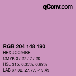 Color code: RGB 204 148 190 | qconv.com