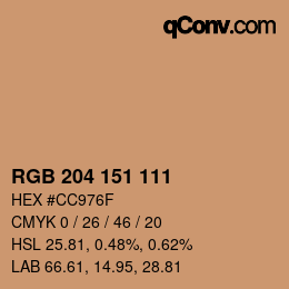 Color code: RGB 204 151 111 | qconv.com