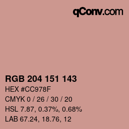 颜色代码: RGB 204 151 143 | qconv.com