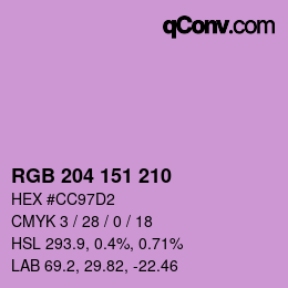 Color code: RGB 204 151 210 | qconv.com