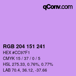 Color code: RGB 204 151 241 | qconv.com
