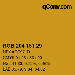 Color code: RGB 204 151 29 | qconv.com