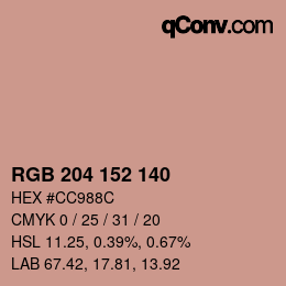 颜色代码: RGB 204 152 140 | qconv.com
