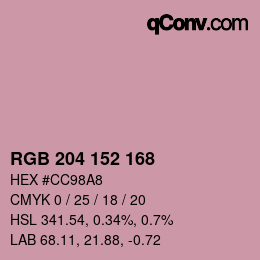 カラーコード: RGB 204 152 168 | qconv.com