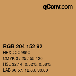 颜色代码: RGB 204 152 92 | qconv.com