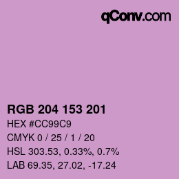颜色代码: RGB 204 153 201 | qconv.com