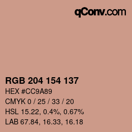 Código de color: RGB 204 154 137 | qconv.com