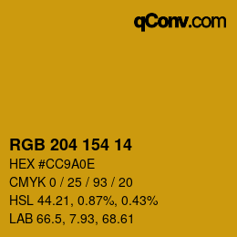 Color code: RGB 204 154 14 | qconv.com