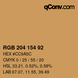 Color code: RGB 204 154 92 | qconv.com