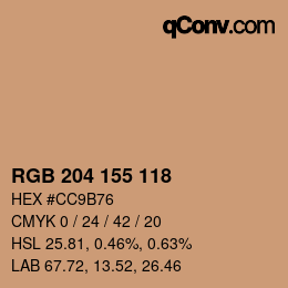 カラーコード: RGB 204 155 118 | qconv.com