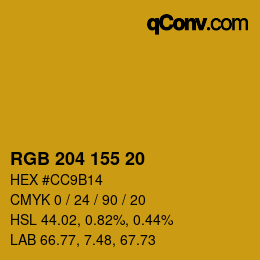 カラーコード: RGB 204 155 20 | qconv.com