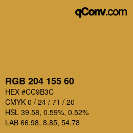 Color code: RGB 204 155 60 | qconv.com