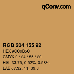 Color code: RGB 204 155 92 | qconv.com