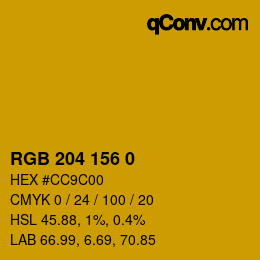 カラーコード: RGB 204 156 0 | qconv.com