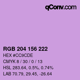 Código de color: RGB 204 156 222 | qconv.com