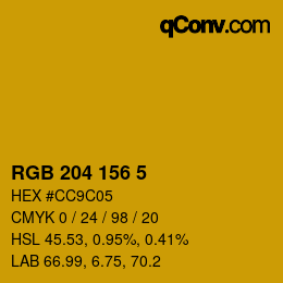 カラーコード: RGB 204 156 5 | qconv.com